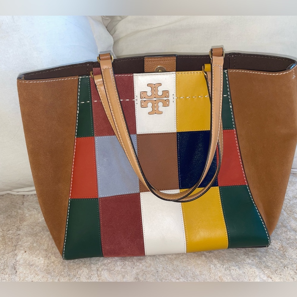 TORY BURCH LEATHER MCGRAW PATCHWORK CARRYALL PURSE TOTE BAG